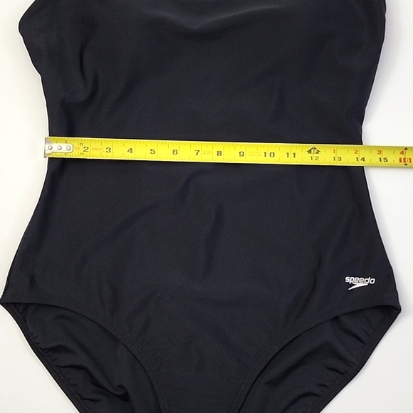 Speedo Women's Black One Piece Swimsuit White Trim Criss-Cross Straps Size 16 - Picture 14 of 14
